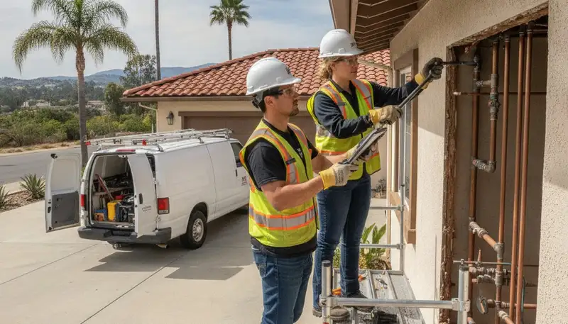 San Diego, CA plumber repairing a plumbing issue for emergency service