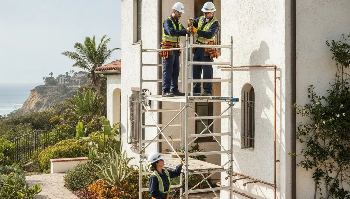 San Diego, CA emergency plumber repairing a burst pipe in a home bathroom