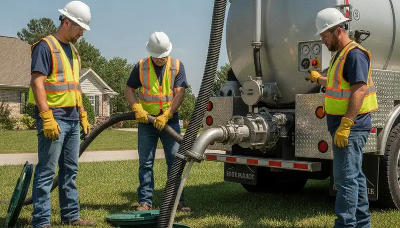 San Diego, CA plumber pumping a residential septic tank for emergency plumbing service