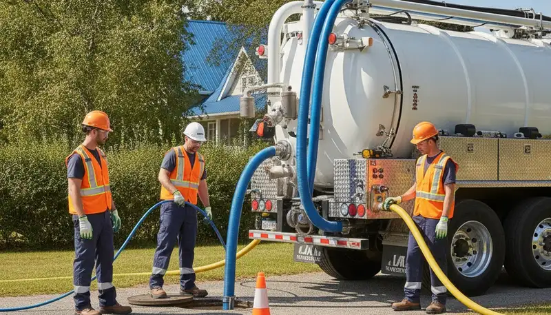 San Diego, CA plumber pumping septic tank on a residential service call