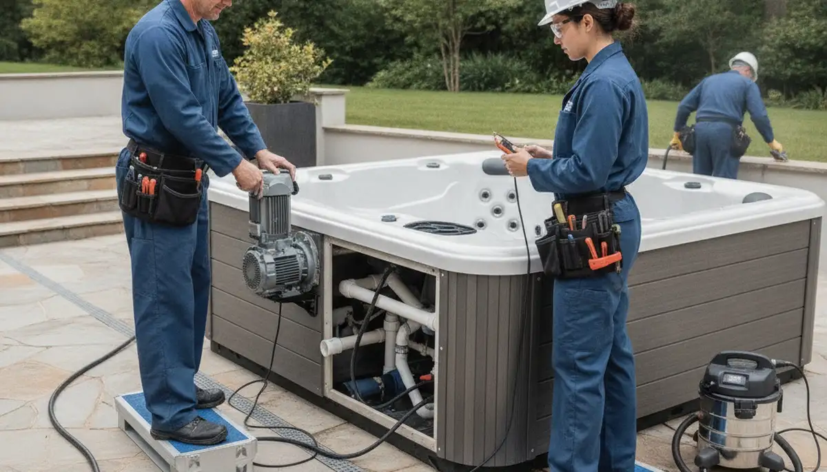 San Diego plumber repairing a home spa for emergency plumbing service
