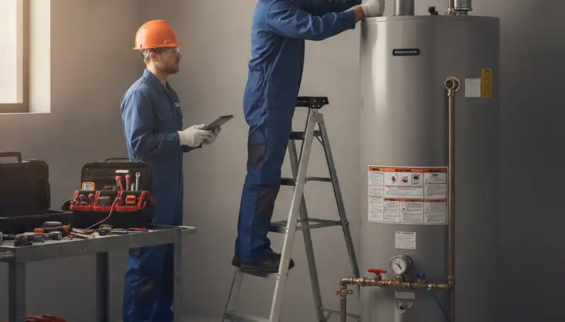 Water heater repair technician servicing a San Diego, CA home emergency plumbing system