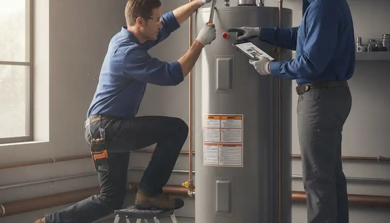 San Diego, CA plumber repairing a water heater for fast home service
